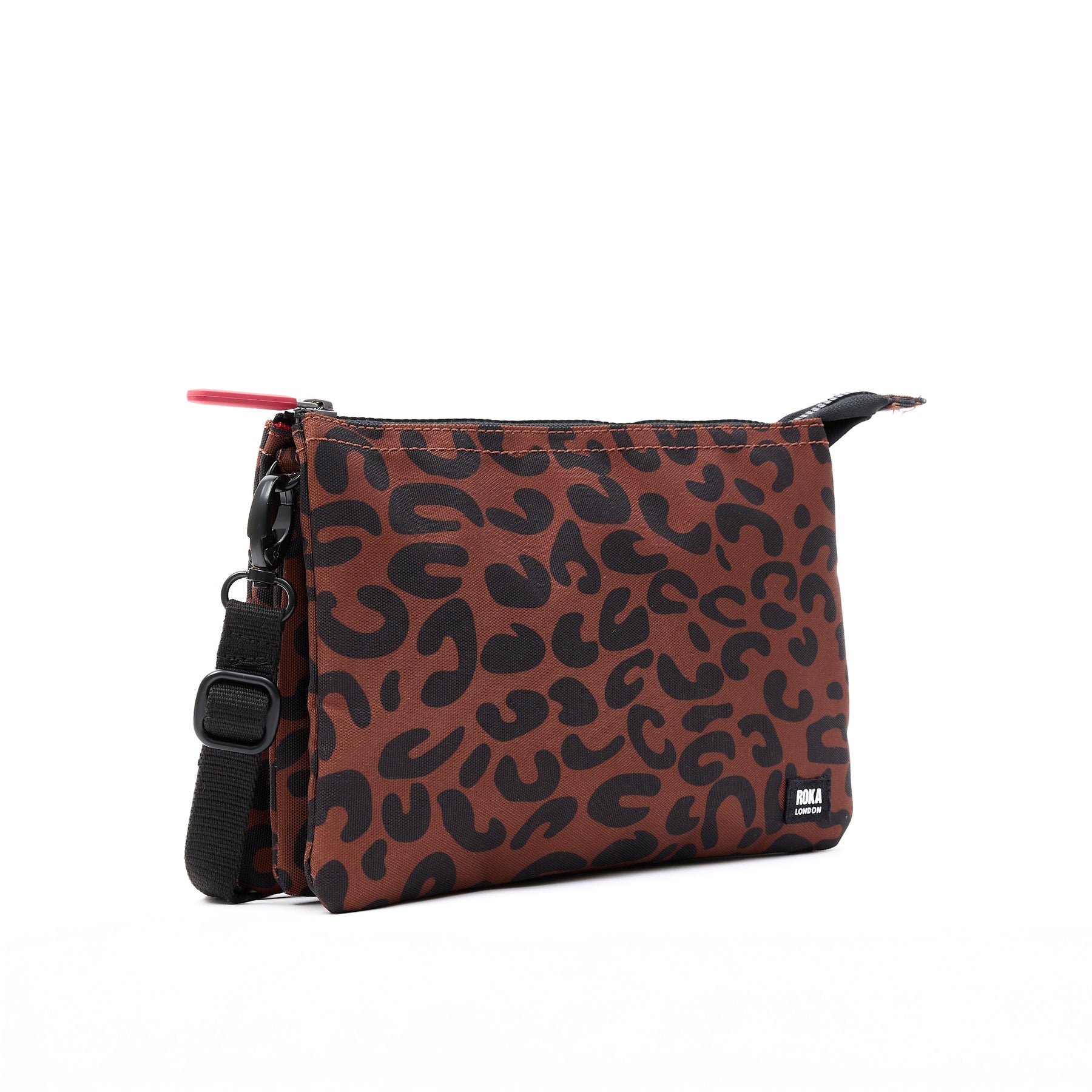 Carnaby Crossbody Scarlet Leopard Print Recycled Canvas – ROKA London