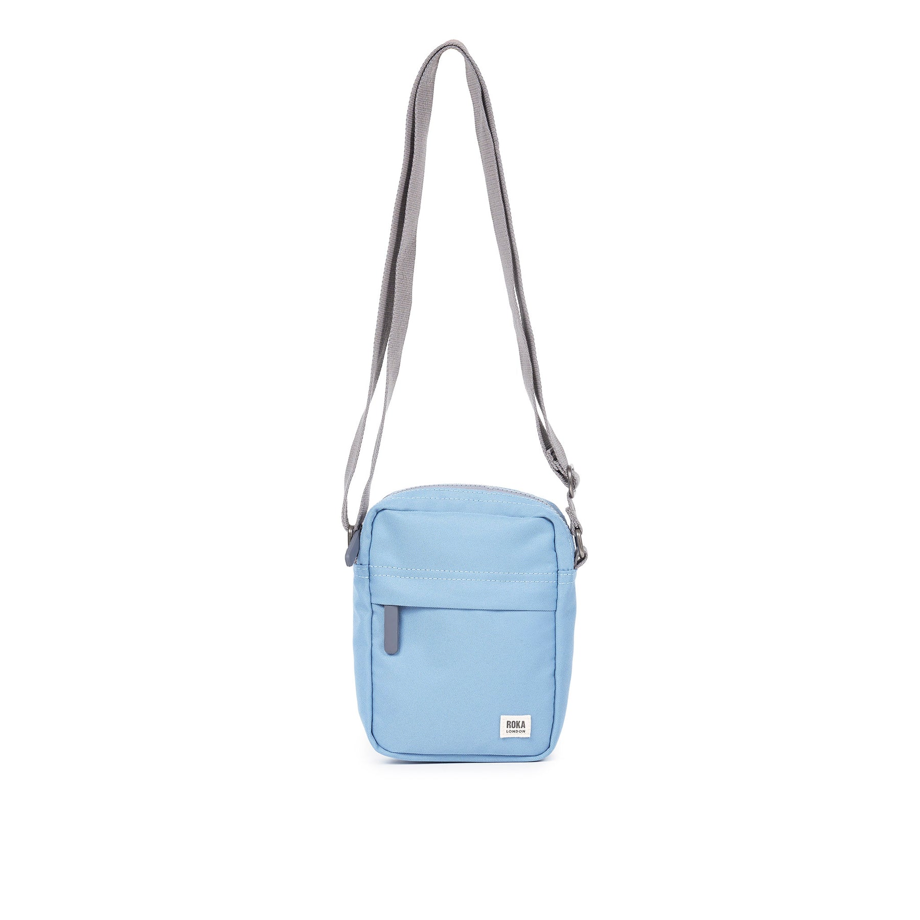 Bond Pocket Crossbody Bag In Retro Blue Recycled Canvas ROKA London bond-pocket-crossbody-bag-in-retro-blue-recycled-canvas-roka-london