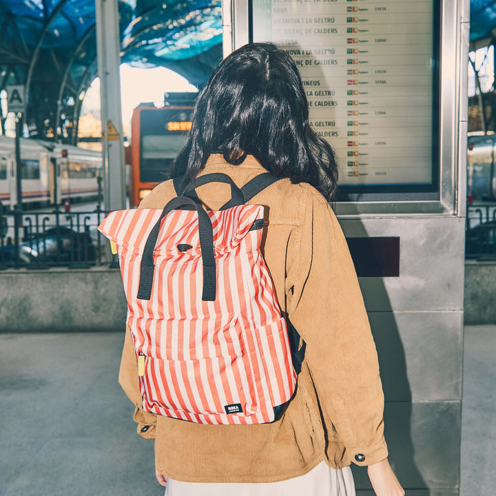 Canfield Roll Top Backpack in Coral Stripe