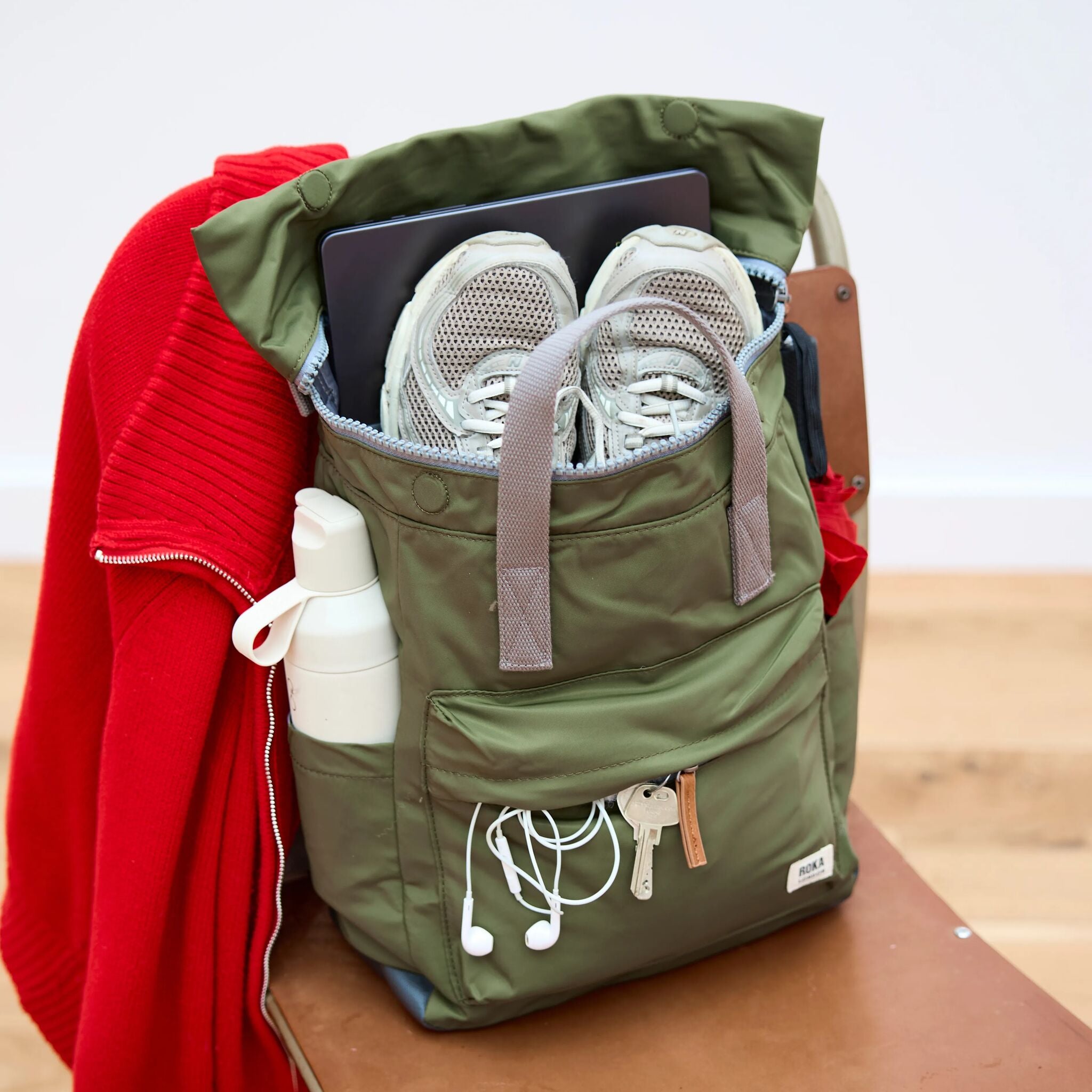 Canfield Granita Red | Eco-Friendly Roll Top Backpack | ROKA London