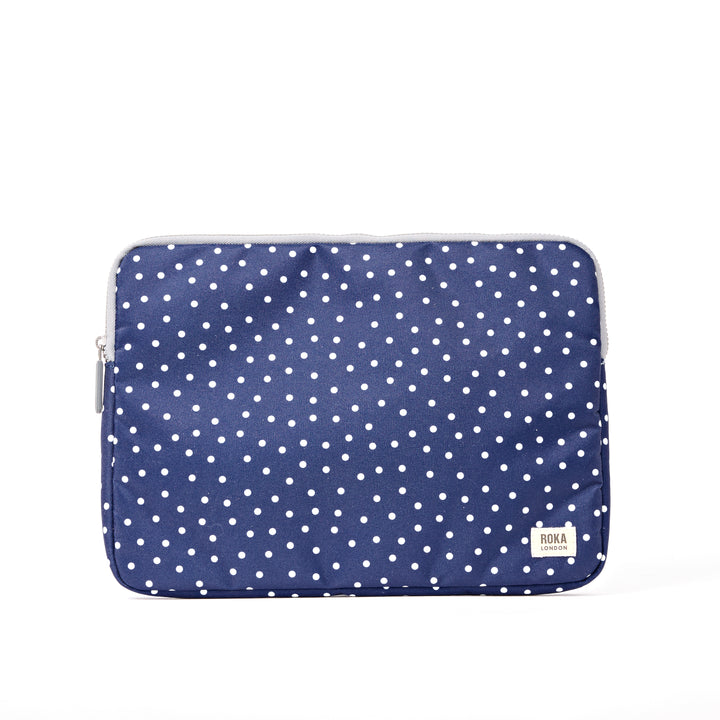 Brick Lane Laptop Sleeve in Navy Polka Dot