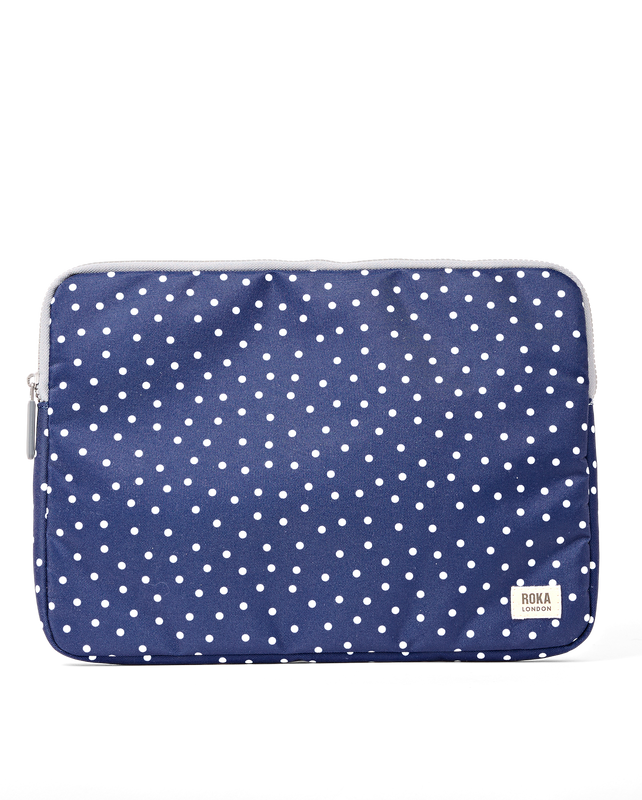 Brick Lane Laptop Sleeve in Navy Polka Dot