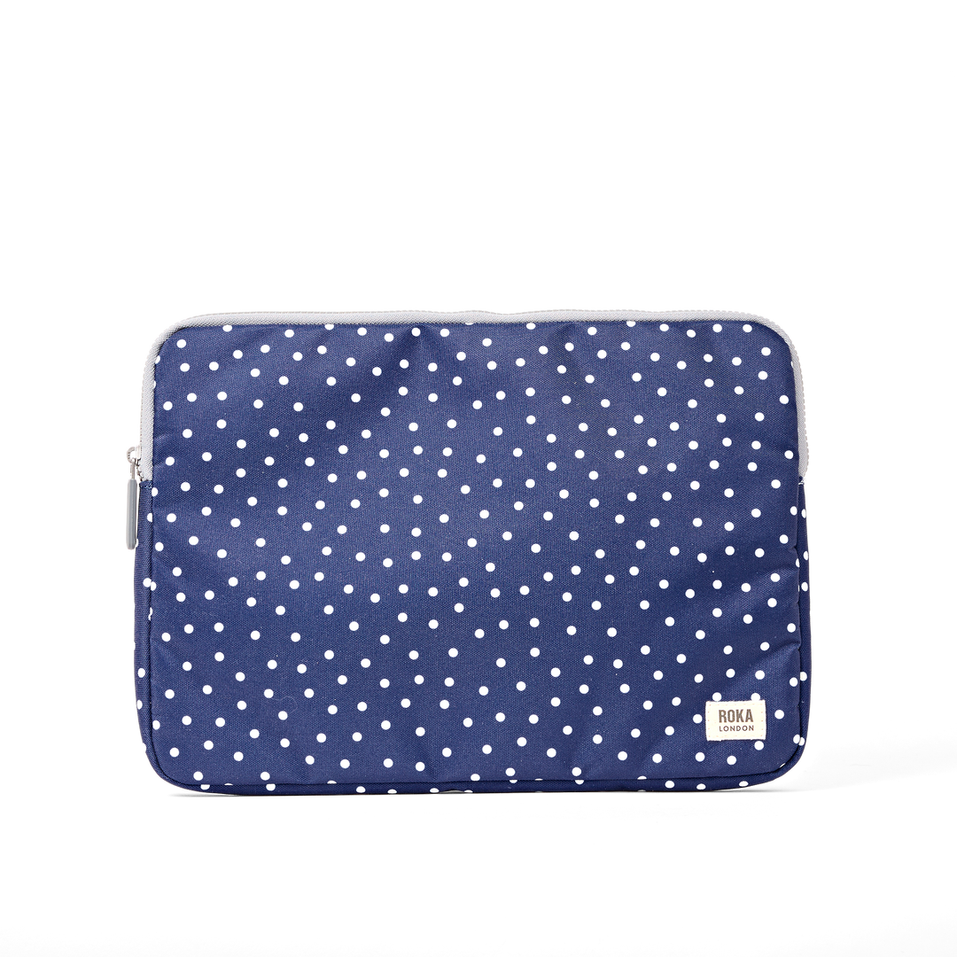Brick Lane Laptop Sleeve in Navy Polka Dot