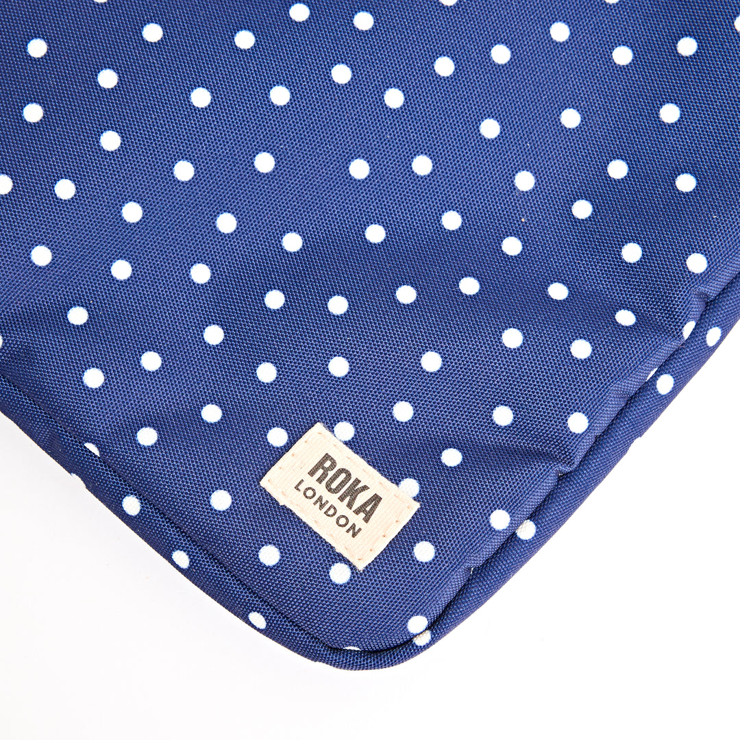 Brick Lane Laptop Sleeve in Navy Polka Dot