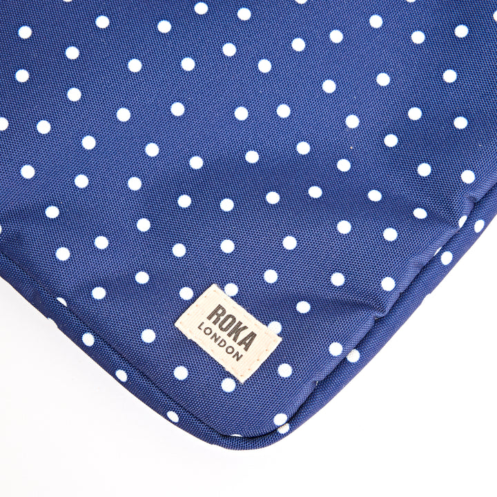 Brick Lane Laptop Sleeve in Navy Polka Dot