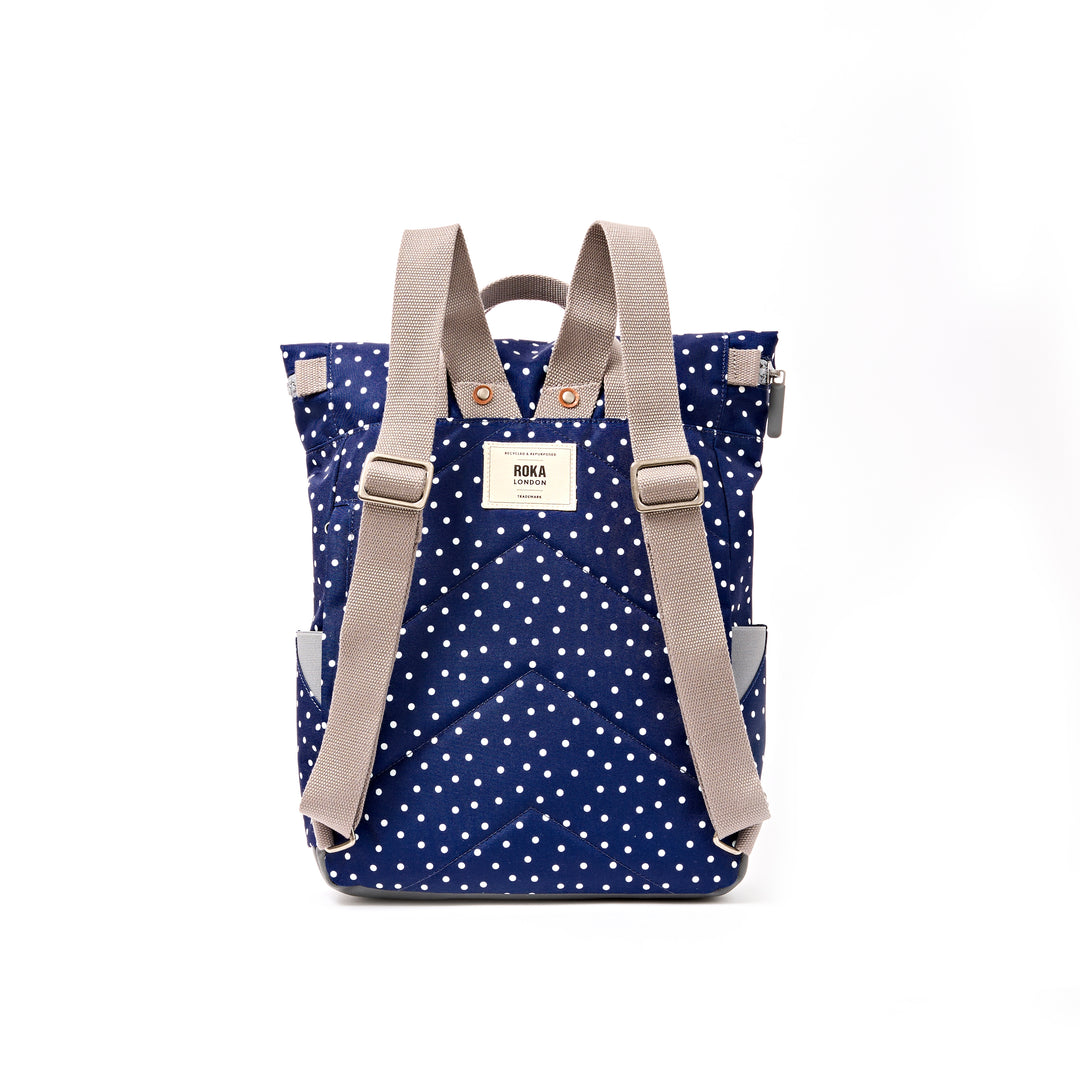 Canfield Roll Top Backpack in Navy Polka Dot