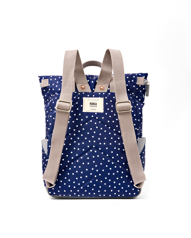 Canfield Roll Top Backpack in Navy Polka Dot