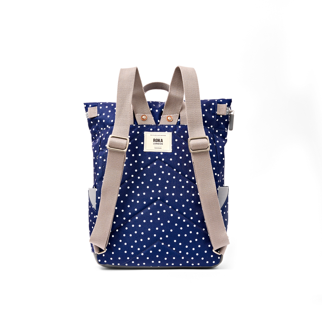 Canfield Roll Top Backpack in Navy Polka Dot
