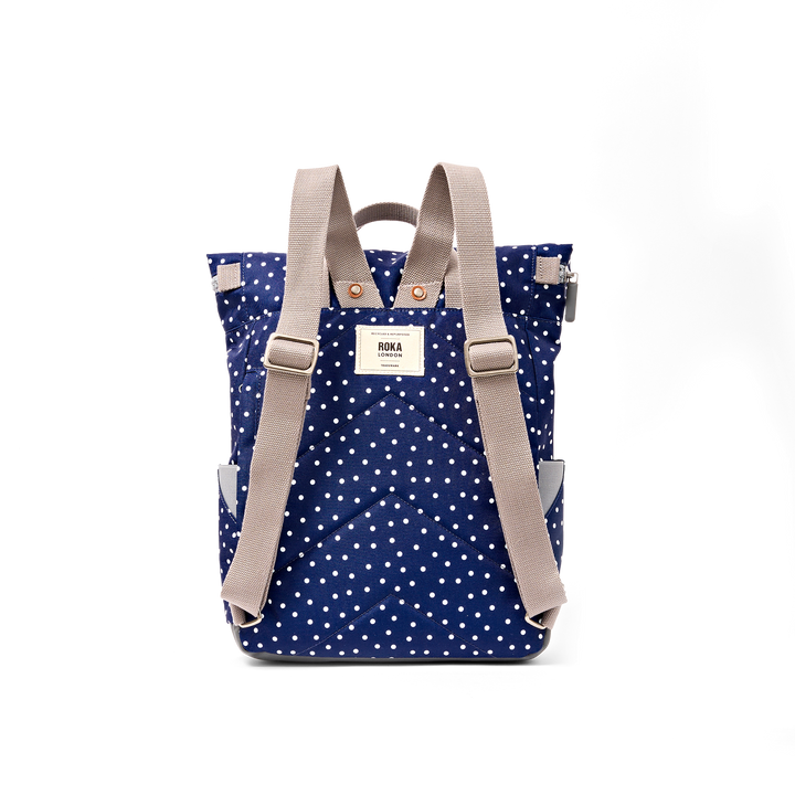 Canfield Roll Top Backpack in Navy Polka Dot