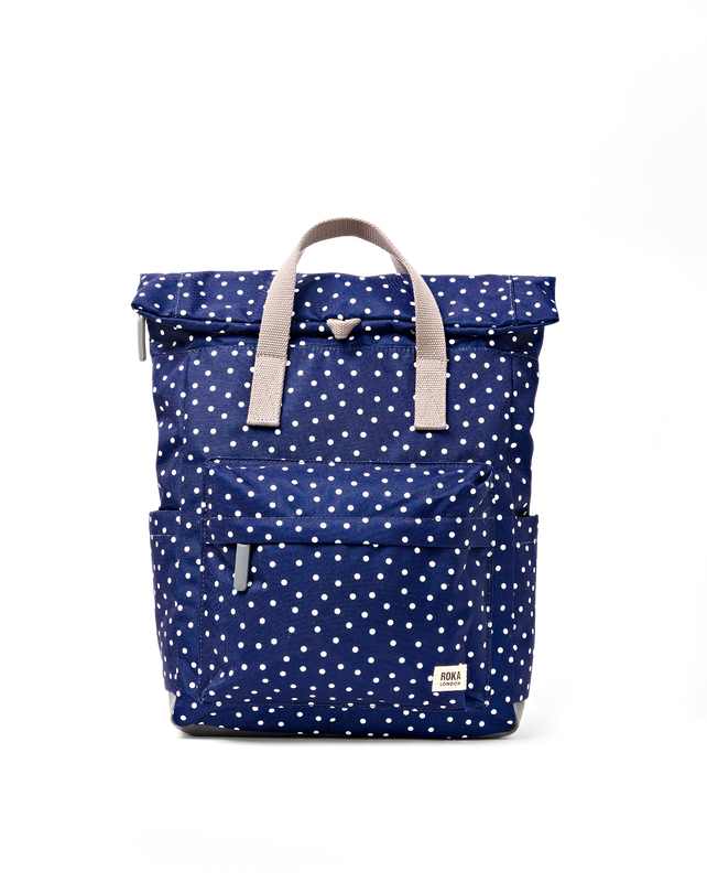 Canfield Roll Top Backpack in Navy Polka Dot