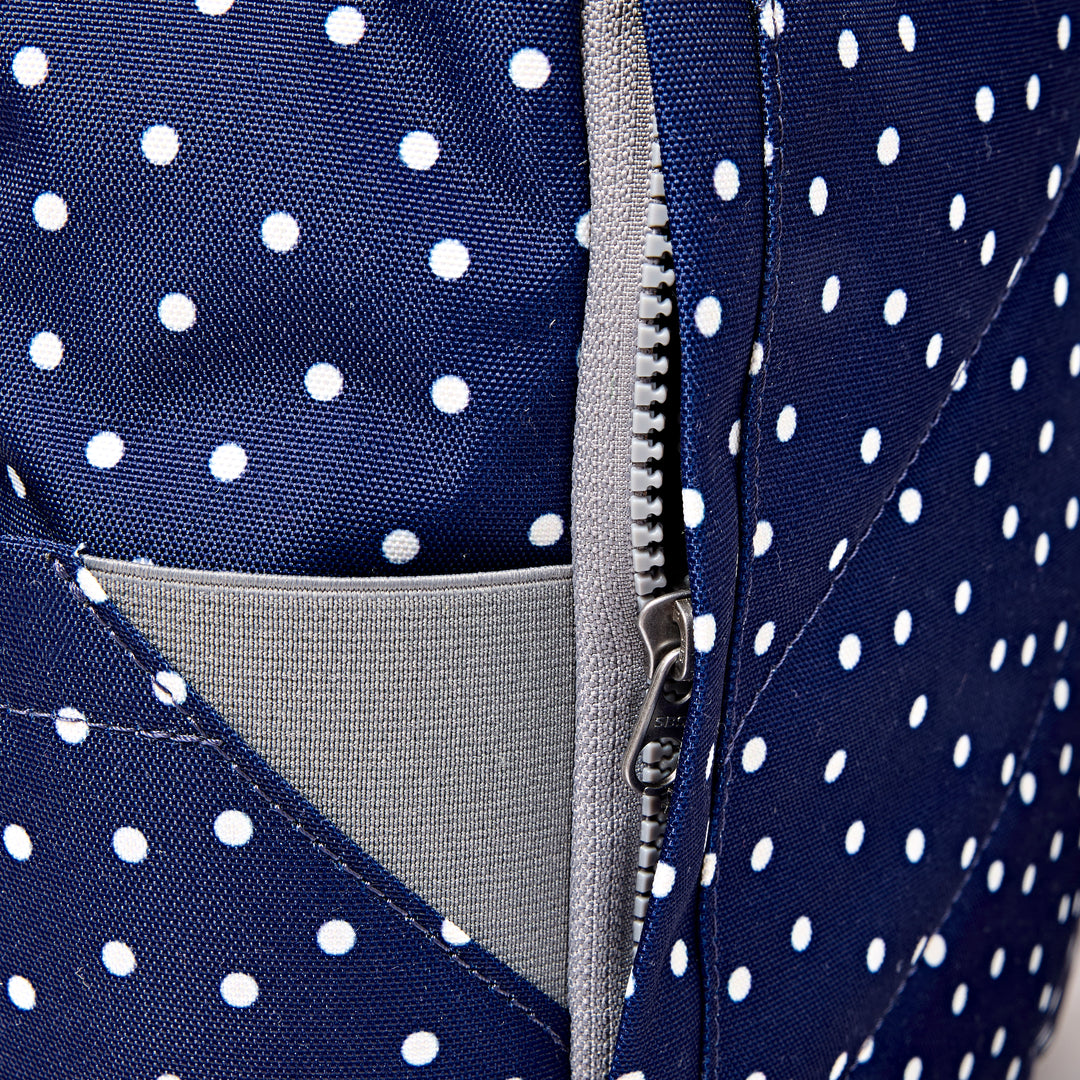 Canfield Roll Top Backpack in Navy Polka Dot