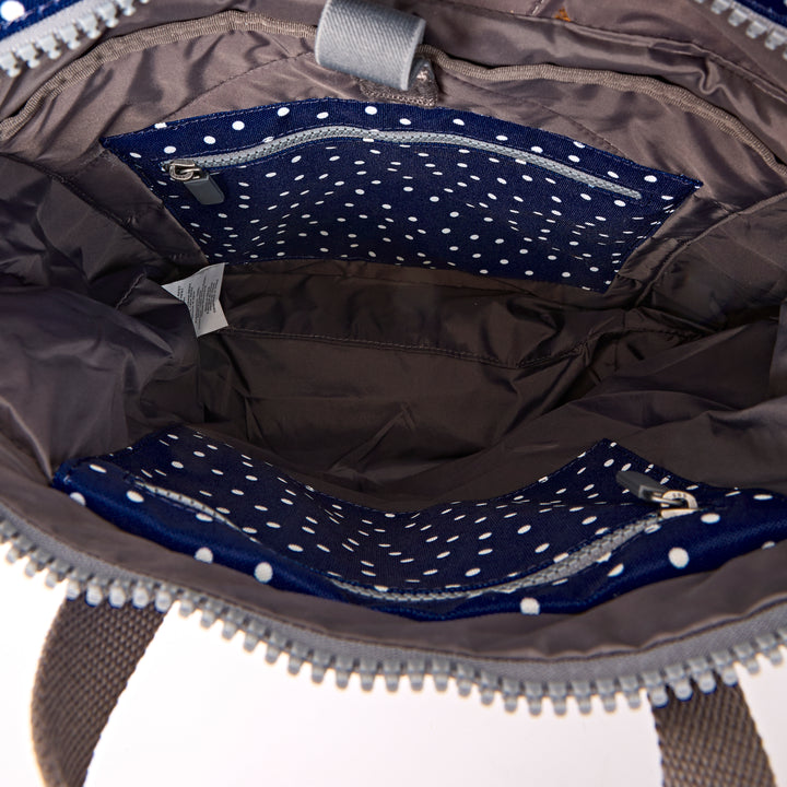 Canfield Roll Top Backpack in Navy Polka Dot