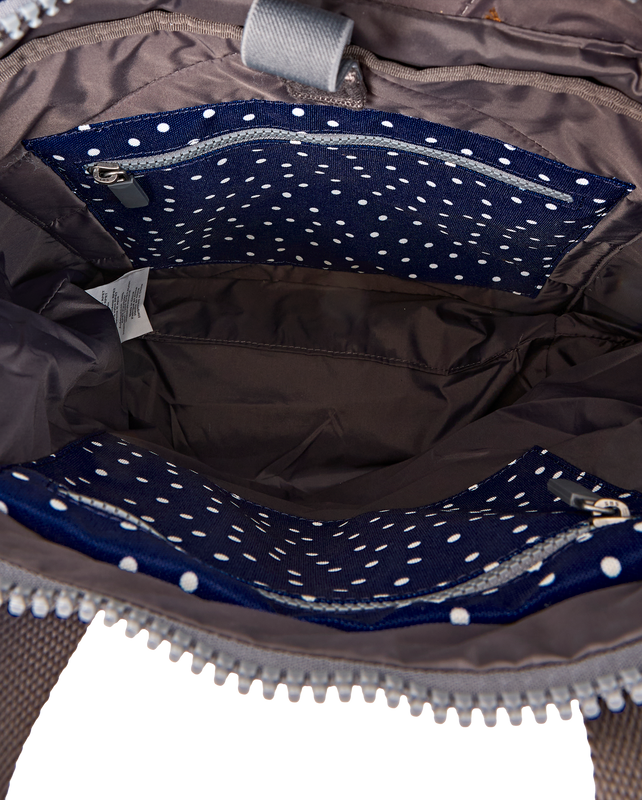 Canfield Roll Top Backpack in Navy Polka Dot