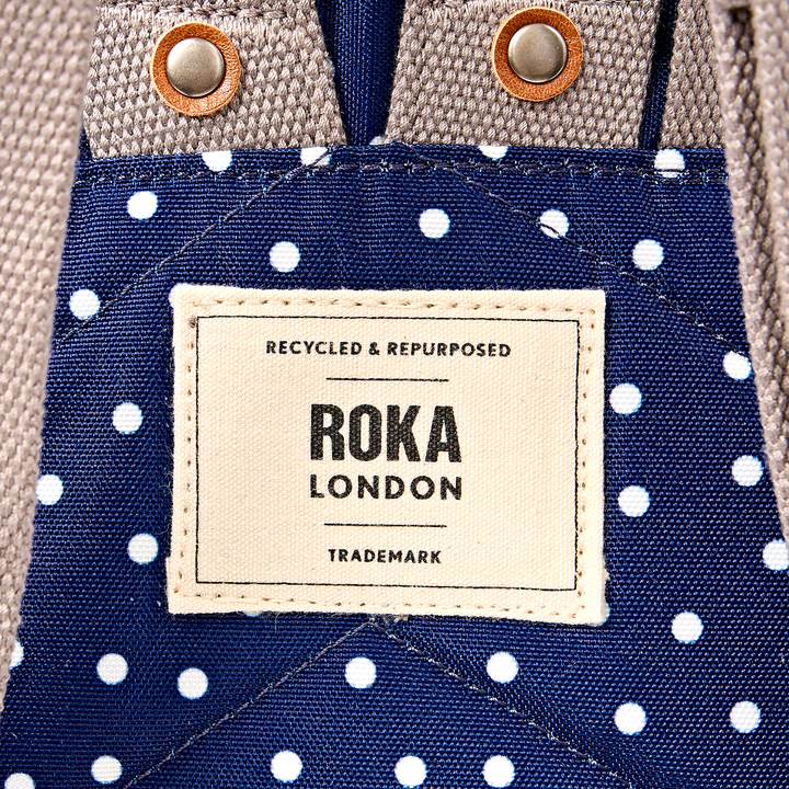 Canfield Roll Top Backpack in Navy Polka Dot