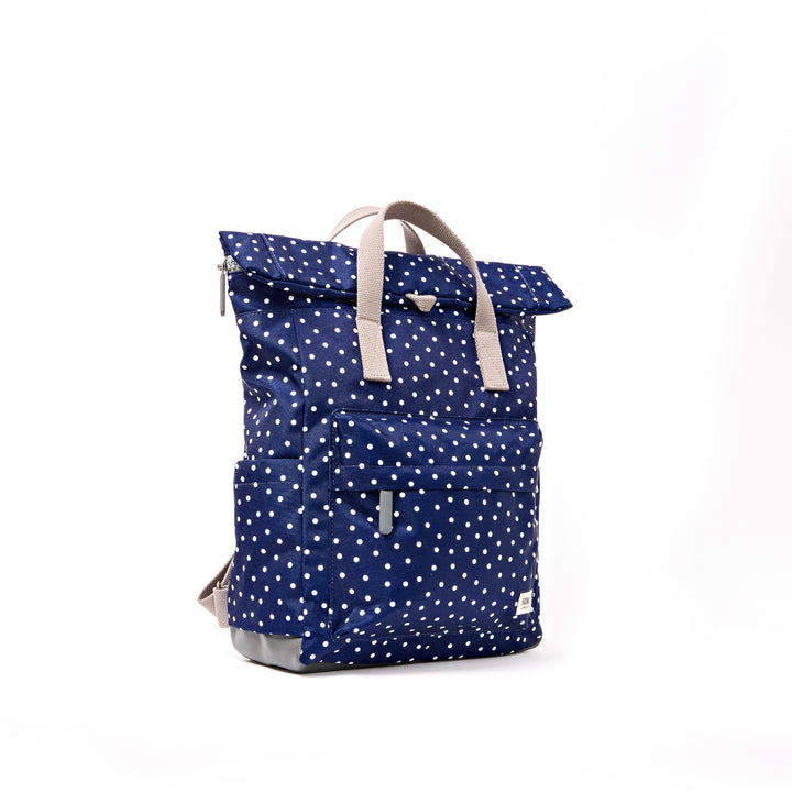 Canfield Roll Top Backpack in Navy Polka Dot
