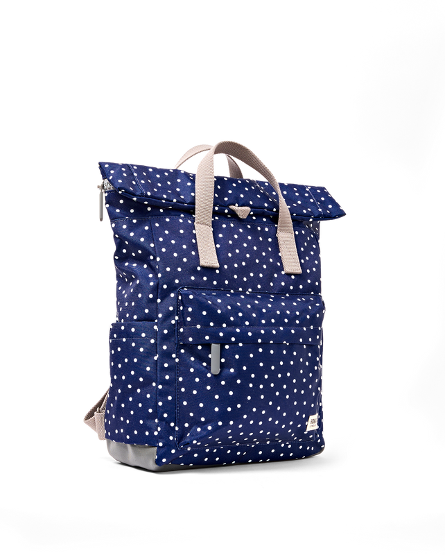 Canfield Roll Top Backpack in Navy Polka Dot