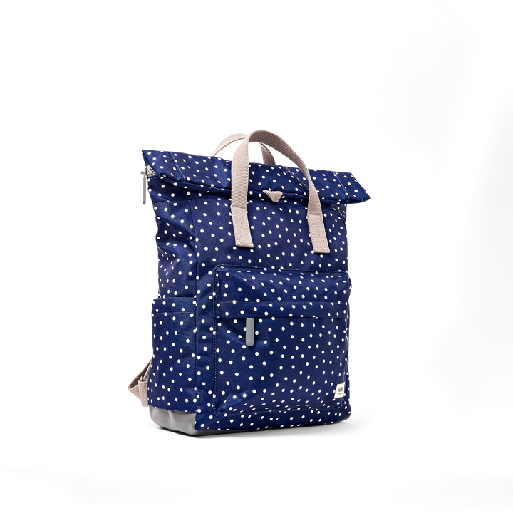Canfield Roll Top Backpack in Navy Polka Dot