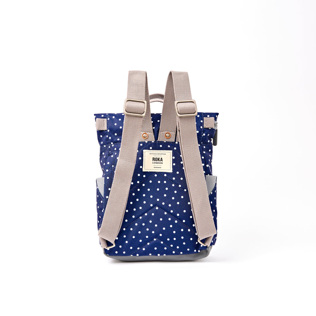 Canfield Roll Top Backpack in Navy Polka Dot