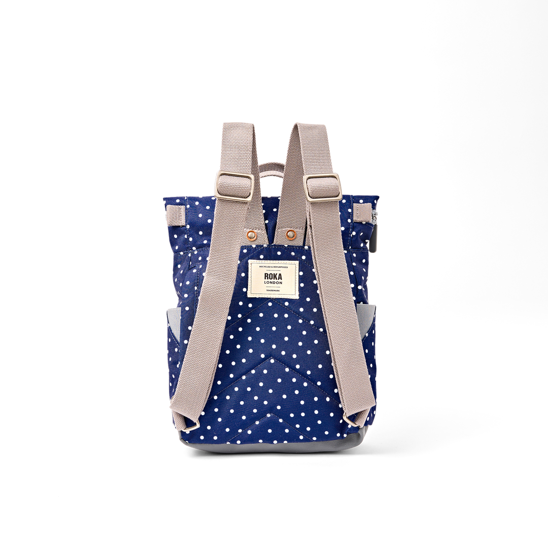 Canfield Roll Top Backpack in Navy Polka Dot