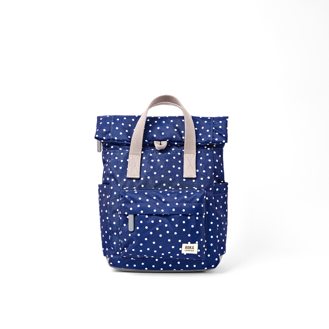 Canfield Roll Top Backpack in Navy Polka Dot
