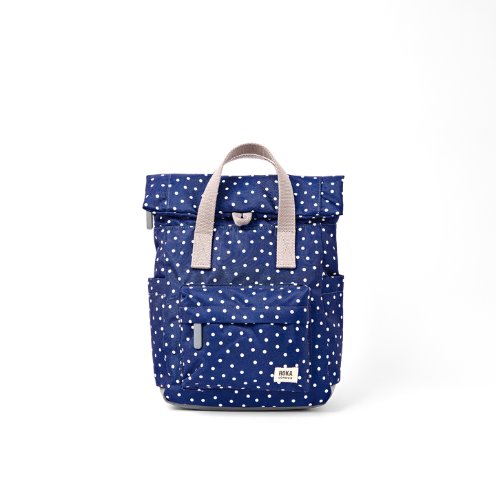 Canfield Roll Top Backpack in Navy Polka Dot