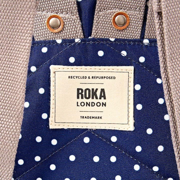 Canfield Roll Top Backpack in Navy Polka Dot