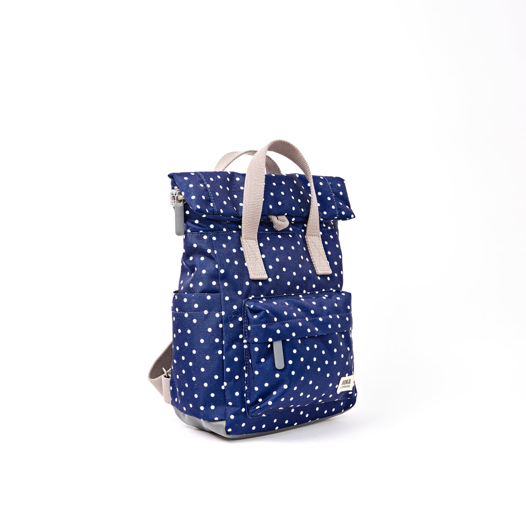 Canfield Roll Top Backpack in Navy Polka Dot