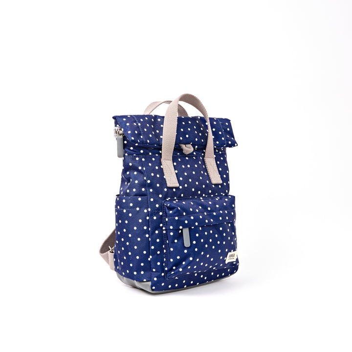 Canfield Roll Top Backpack in Navy Polka Dot