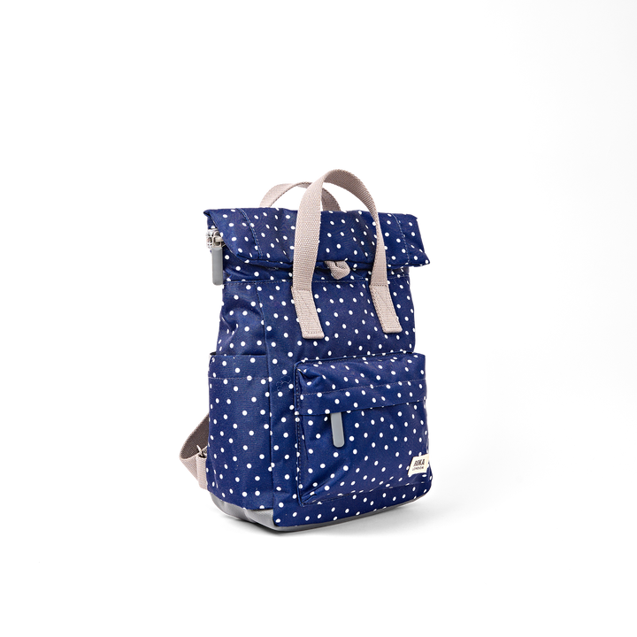 Canfield Roll Top Backpack in Navy Polka Dot