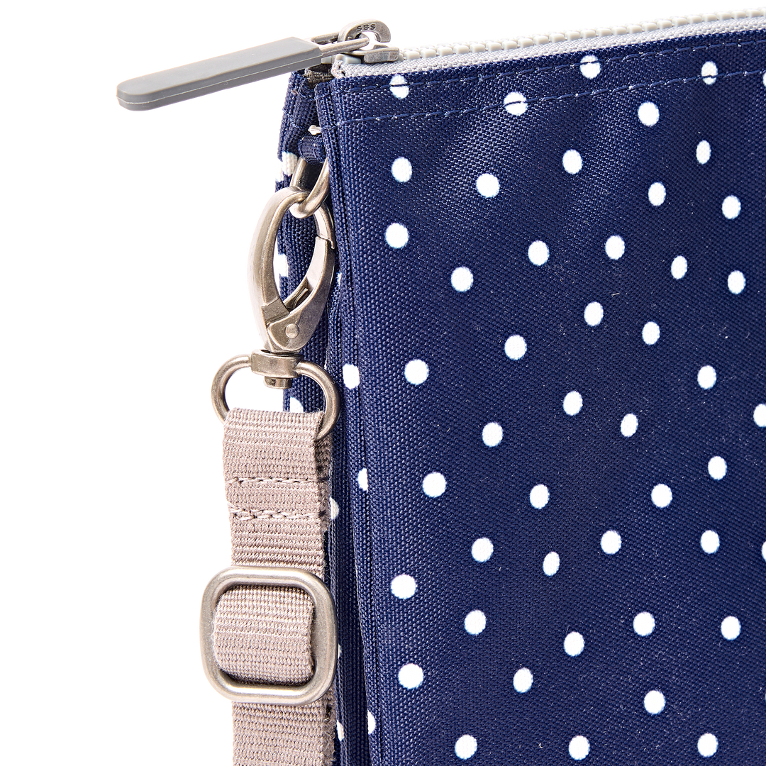 Carnaby Crossbody Bag in Navy Polka Dot