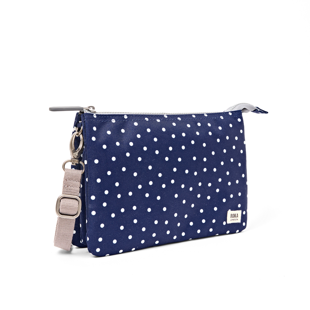 Carnaby Crossbody Bag in Navy Polka Dot