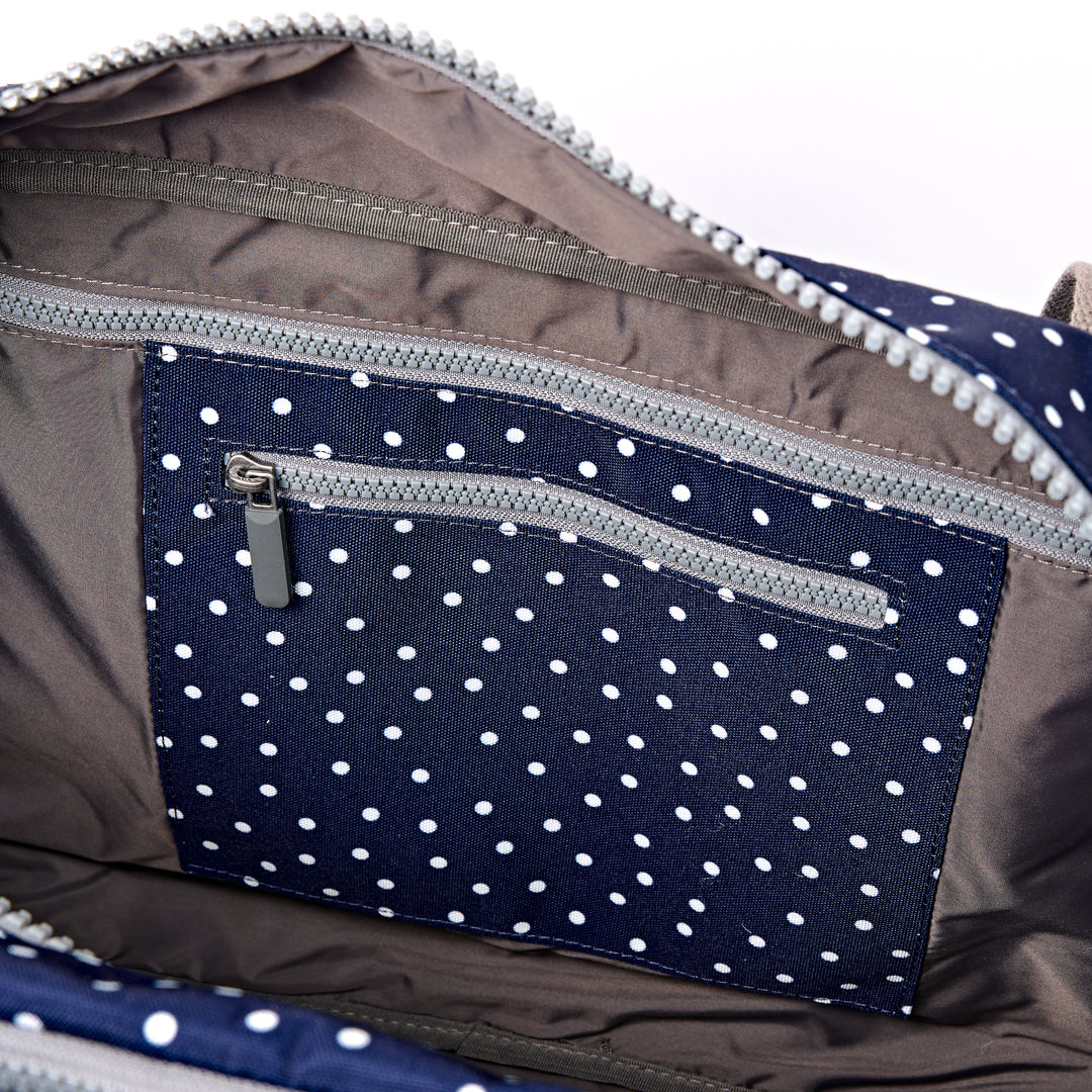 Gatwick Carry-On Duffel Bag in Navy Polka Dot