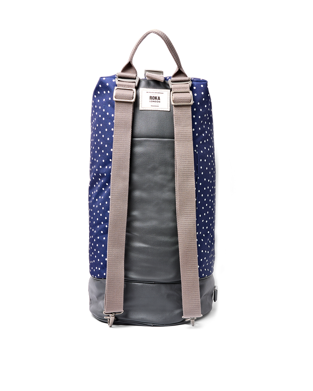 Heathrow Duffel Bag Backpack in Navy Polka Dot