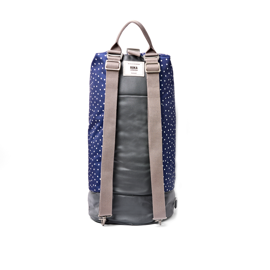 Heathrow Duffel Bag Backpack in Navy Polka Dot