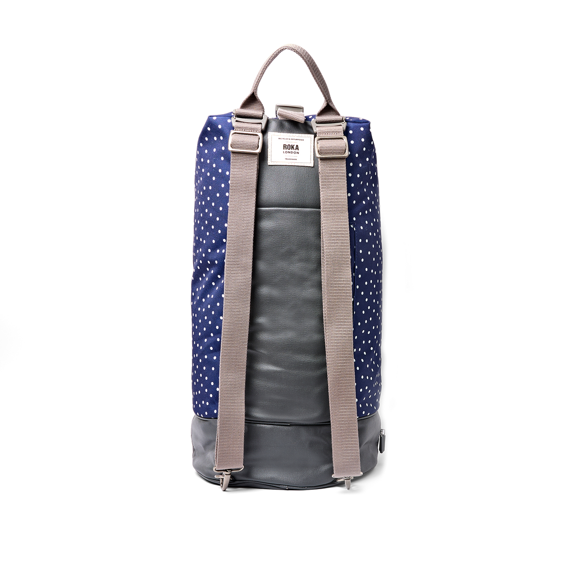 Heathrow Duffel Bag Backpack in Navy Polka Dot