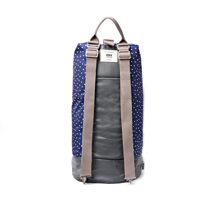 Heathrow Duffel Bag Backpack in Navy Polka Dot