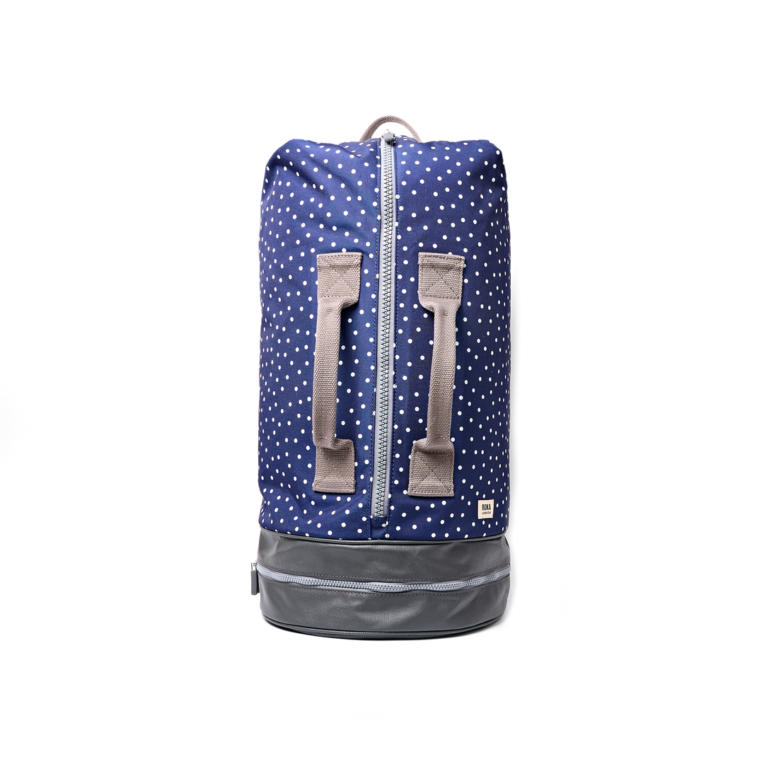 Heathrow Duffel Bag Backpack in Navy Polka Dot