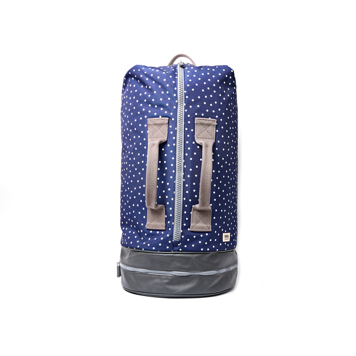 Heathrow Duffel Bag Backpack in Navy Polka Dot