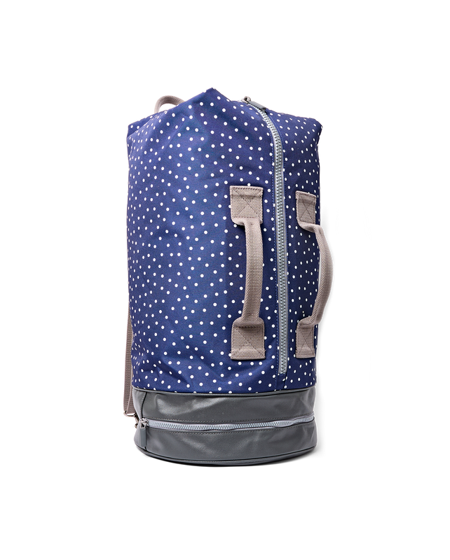 Heathrow Duffel Bag Backpack in Navy Polka Dot