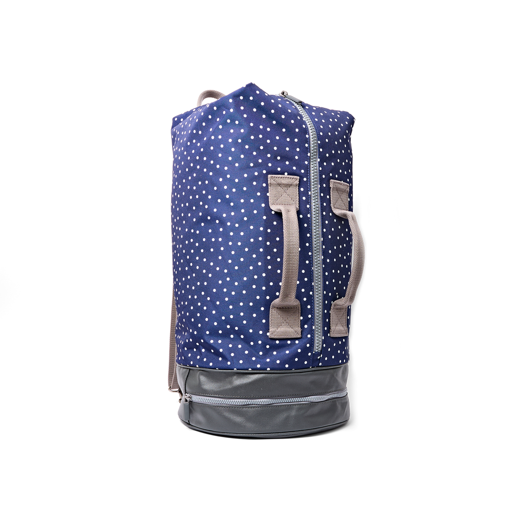 Heathrow Duffel Bag Backpack in Navy Polka Dot
