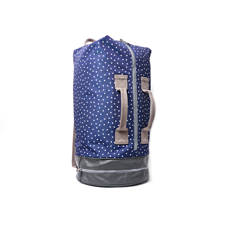 Heathrow Duffel Bag Backpack in Navy Polka Dot