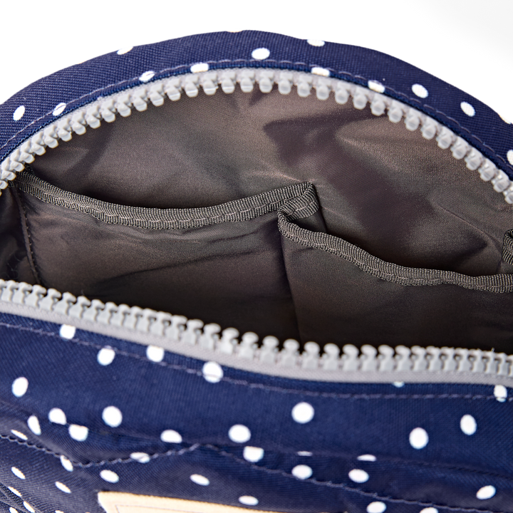 Paddington Crossbody Bag in Navy Polka Dot