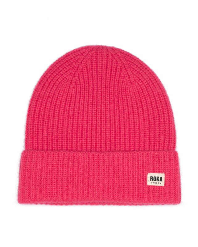 Shard Cashmere Beanie Hat in Coral