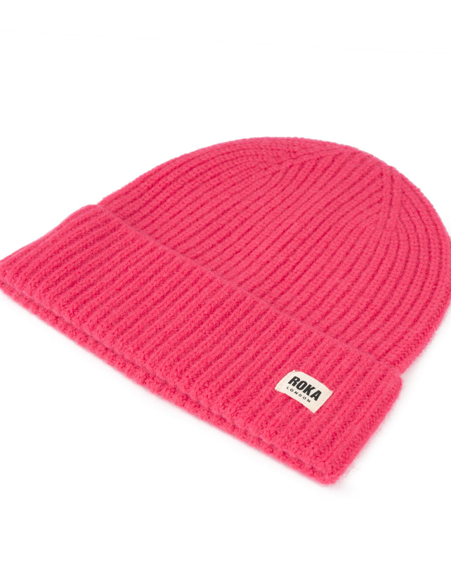 Shard Cashmere Beanie Hat in Coral