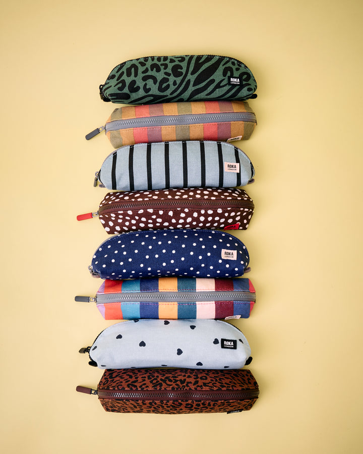 Tate Pencil Case in Navy Polka