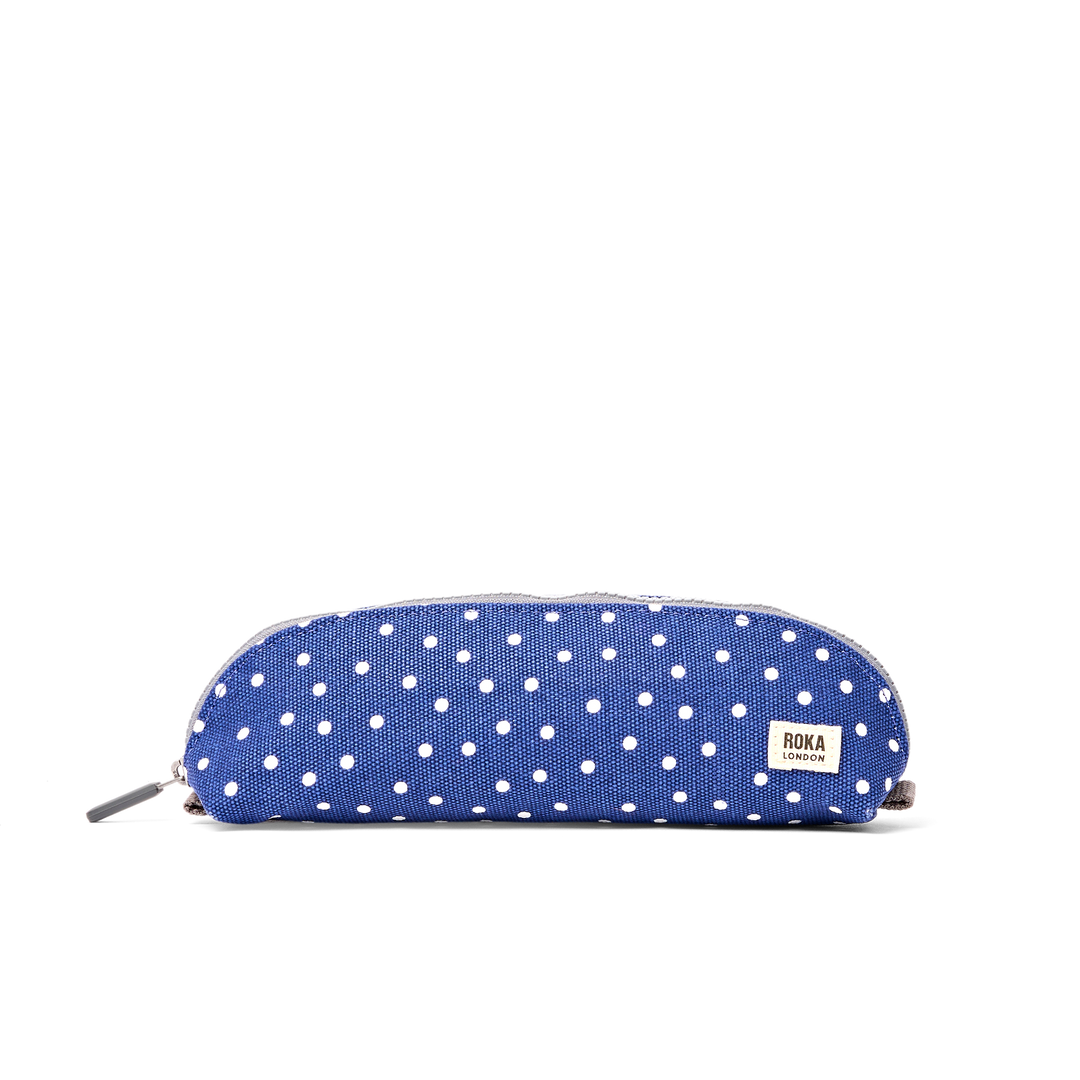 Tate Pencil Case in Navy Polka