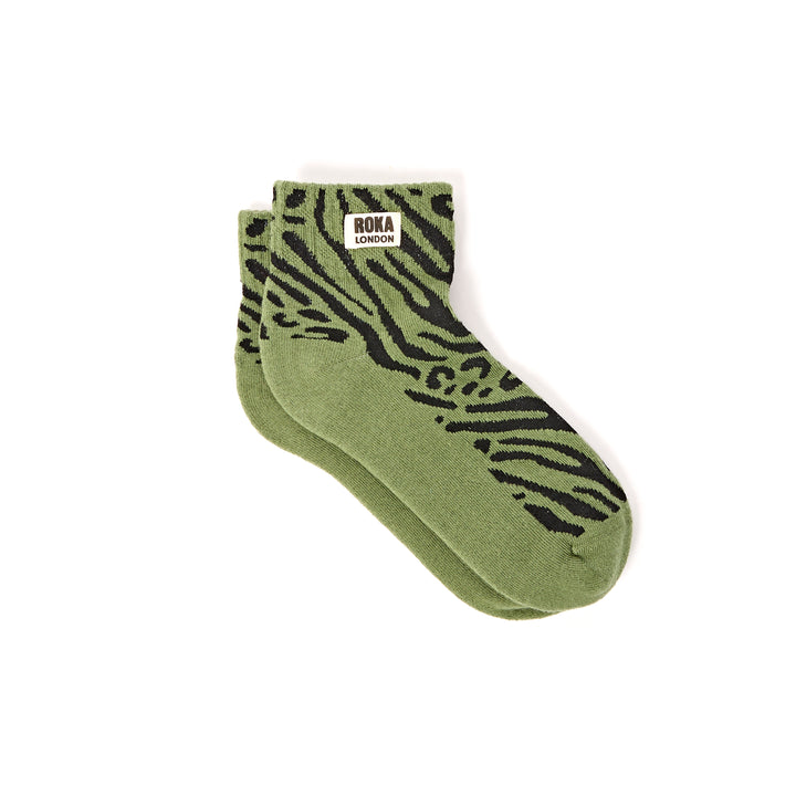 Wembley Ankle Socks for Women in Green Animal
