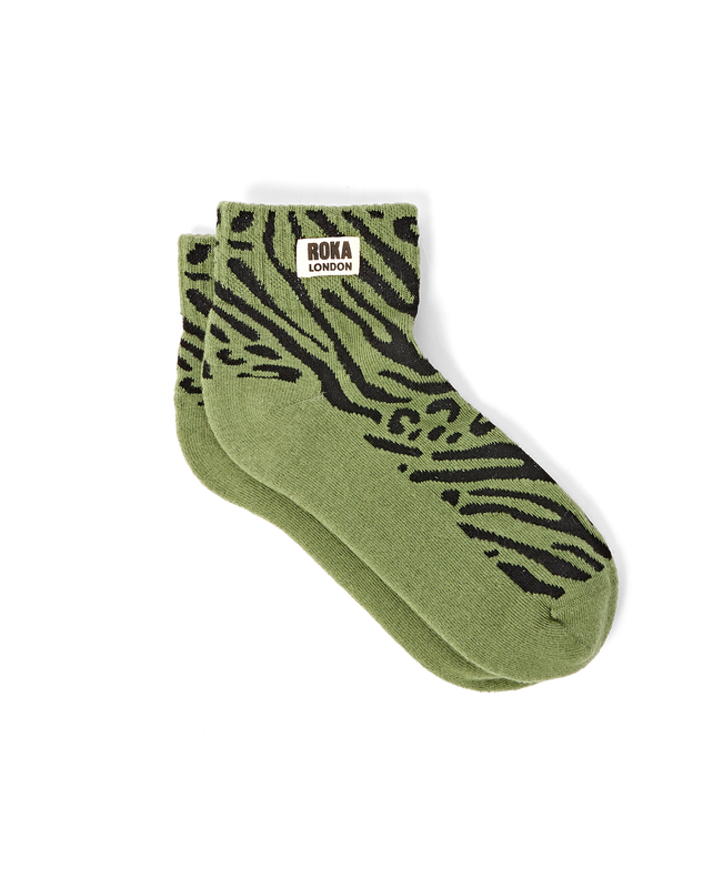 Wembley Ankle Socks for Women in Green Animal
