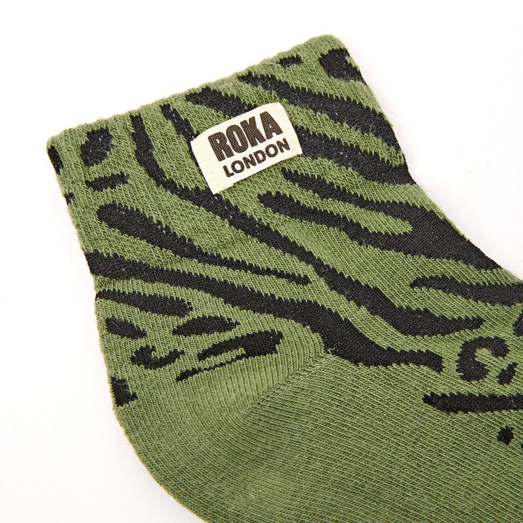 Wembley Ankle Socks for Women in Green Animal
