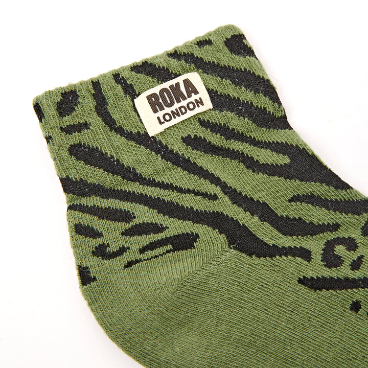 Wembley Ankle Socks for Women in Green Animal